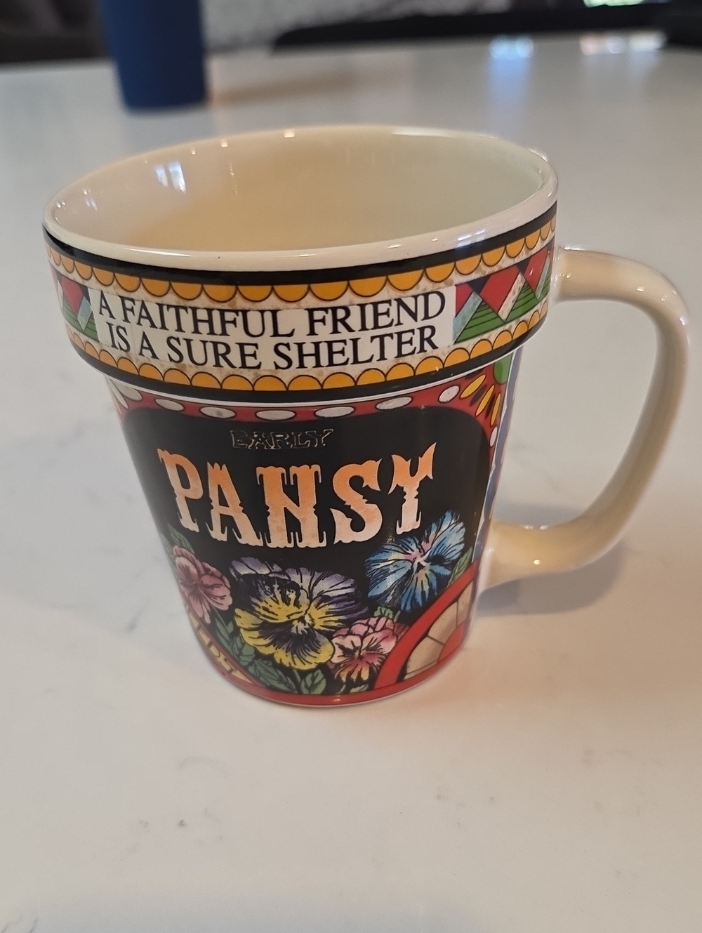 Craft Pansy Floral Ceramic Mug - Black, Yellow, Red, Blue